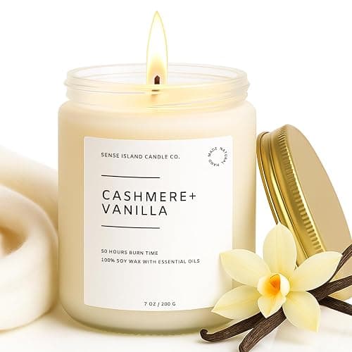 SENSE ISLAND Cashmere Vanilla Scented Candle for Home Scented 50+ Hrs Highly Scented Creamy Vanilla | 100% Natural Soy Candle Gifts for Women Highly Scented House Warming Gifts - Image 1