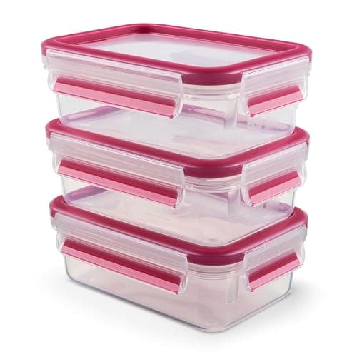 Emsa 515582 Alimentaires Clip & Close, Transparent/Rose, 0,55 Litre, Lot de 3 Boîtes - Image 1