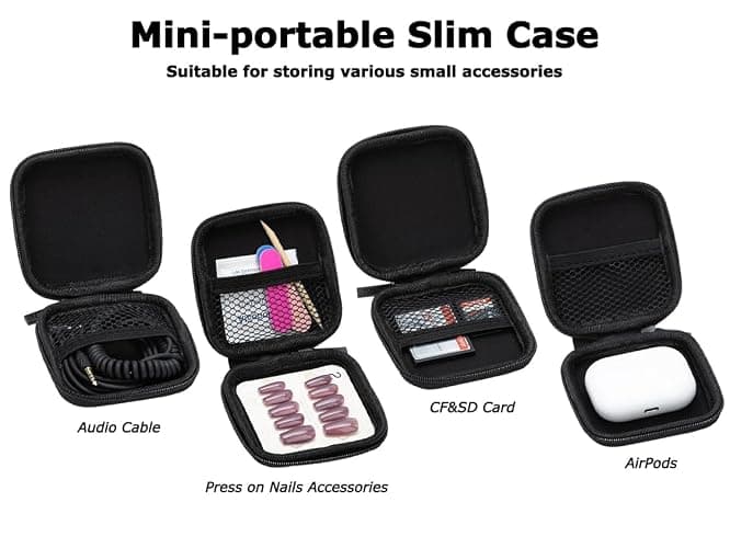 Ginsco Mini-Portable Hard Shell Square Earbuds Case for Apple EarPods/Samsung Galaxy Wired/Wireless Earbuds, Cell Phone Accessories Organizer with Carabiner for Earphones Tech Pouch thumbnail 5