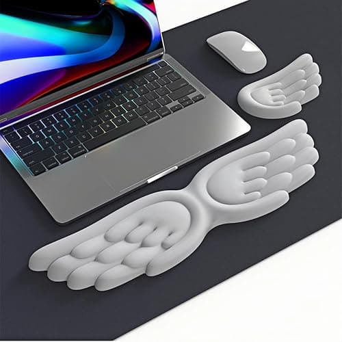 Angel Wing Wrist Rest Ergonomic Memory Foam Wrist Rest for Computer Keyboard Mouse Set, Cute Gaming Keyboard Cushion Hand Support PU Leather Surface Anti-Slip Waterproof White Angel Wing thumbnail 7