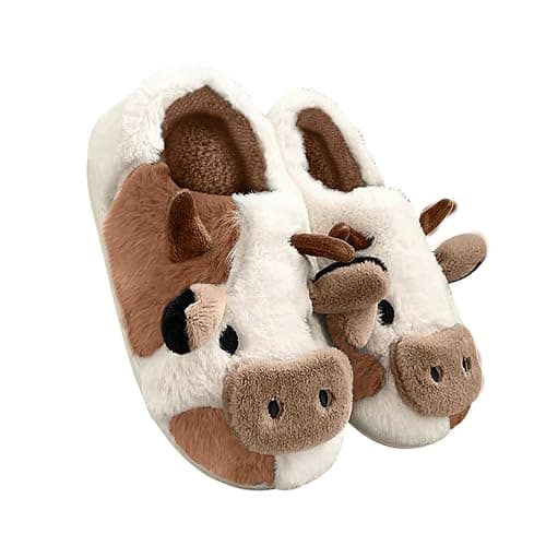 Solutra Cow Slippers for Women, Fluffy Slippers Women Cute Slippers, Winter Funny Animal Slippers for Women Men - Image 1