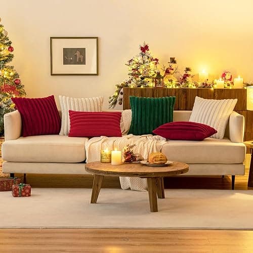 MIULEE White Throw Pillow Covers 18x18 Inch Set of 2 Fuzzy Striped Soft Pillowcase with Velvet Back Faux Rabbit Fur Cushion Covers Christmas Decorative Home Pillows for Sofa Couch Bedroom Car thumbnail 8