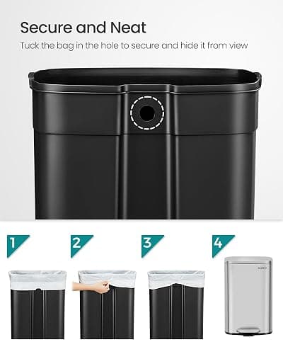 SONGMICS Kitchen Bin 13 Gallon (50 L), Pedal Rubbish Bin, Soft Close, Step-On Pedal, Steel, Inner Bucket, Silver LTB050E01 thumbnail 5