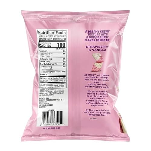 BUBS Swedish Candy Sour Strawberry Vanilla Diamond Foam Gummies | 1 Pack, 5.5 oz Bags ,Soft Chewy, Vegan Candy thumbnail 2