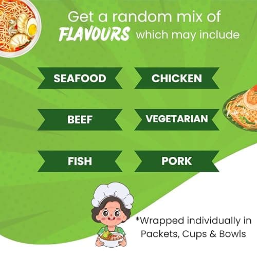 HCG Thai Ramen Noodles Variety Pack with Mama Soup and Wai Wai Quick Instant Noodle, Pack of 15 with chopsticks, 18 Piece Set thumbnail 4