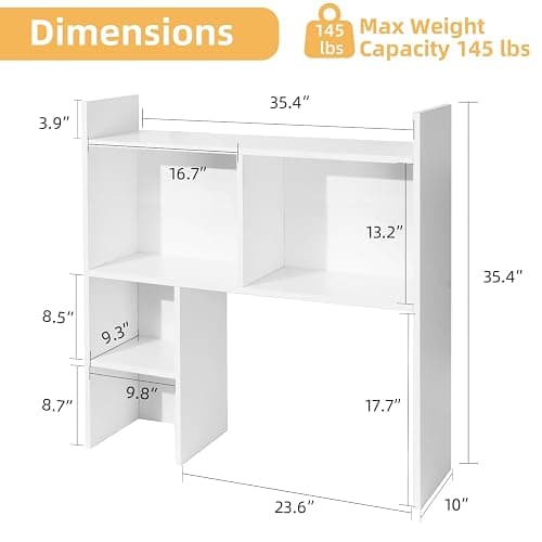 deli Desktop Shelf, Desk Hutch with 5 Shelves for Computer Desk, Desktop 3-Tier Display Rack, Multipurpose Wood Desktop Bookshelf Storage Organizer for Dorm Office Home, White thumbnail 2