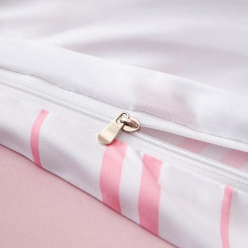 Sedefen Housse de Couette 140x200 cm cœur Rose Rayures Ado Adultes Parure de Lit 1 Personne avec Fermeture Éclair Filles Housse Couette en Microfibre avec 1 Taie d'oreiller 65x65 cm - Rose Coeur Réversible - 140x200cm+65x65cm*1 thumbnail 6