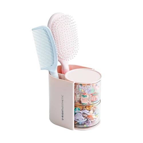 FABROK 2-Layer Clear Hair Accessories Organizer with Hair Brushes Holder, Rotatable Small Jewelry Box for Necklaces、Earring, Desktop Organizer Case for Hair Accessories, Cotton Swab(Pink) - Image 1