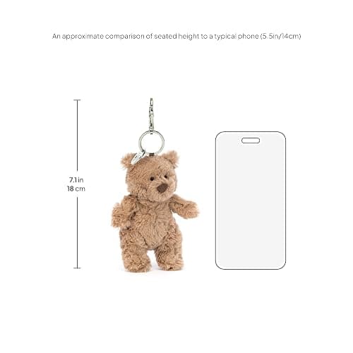 Jellycat Bartholomew Bear Bag Charm, 4.5 inches - Teddy Bear Plush Keychain - Great Gift Idea thumbnail 5