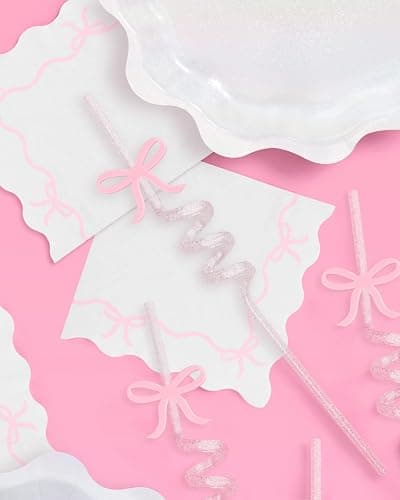xo, Fetti Bow Reusable Glitter Straw Set - 12 pc | Pretty Bachelorette Decorations, Bow Theme Birthday Party, Bridal Engagement Drinkware, Coquette Cute Supplies, Baby Shower Tableware, Tea Decor thumbnail 3