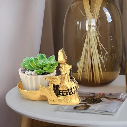Mrlikale Skull Glasses Stand Holder, Creative Eyeglasses Holder | Sunglasses Spectacle Display Rack, Key Holder Resin Sculptures for Entryway, Home, Office, Desk, Nightstand (Gold) thumbnail 6