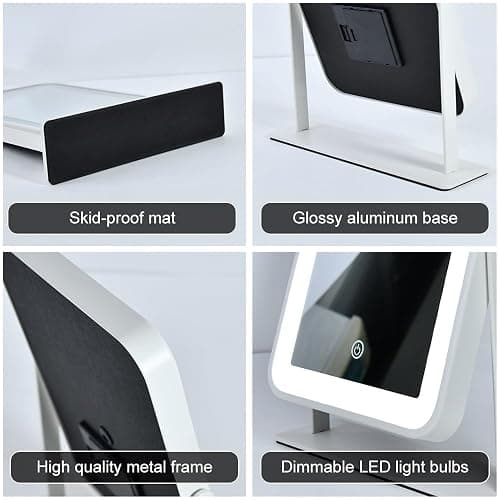 YEKKOPT Small Desk Mirror with Lights, Lighted Makeup Mirror with Light, Portable Tabletop Make Up Mirror for Desk, Vanity Mirror with Lights,Smart Touch Control, Dual Power Supply, 360°Rotation - White - 11.3"L x 9.5"W thumbnail 5