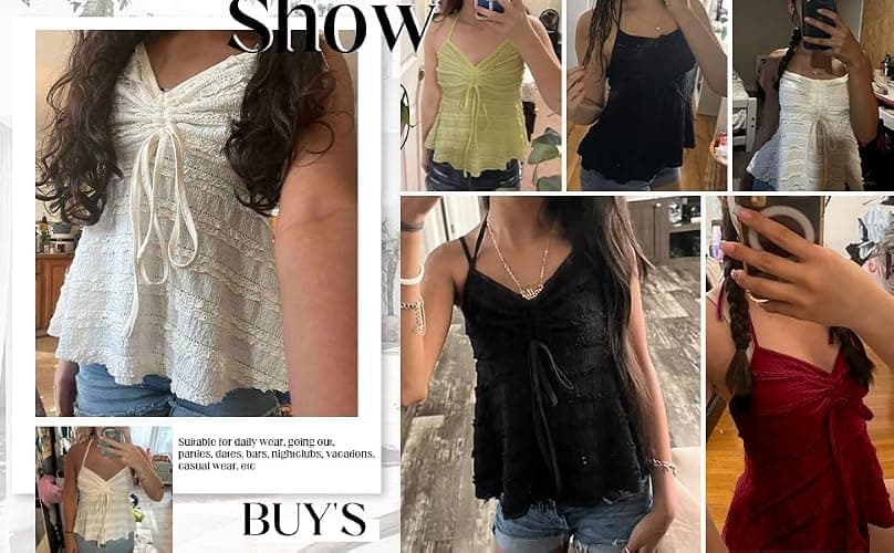 ASKHOPE Women's Ruched Halter Tops Peplum Cami Tops Y2K Drawstring Tie Crop Top for Summer Going Out Dressy Casual thumbnail 6