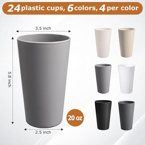 24 Pcs Unbreakable Plastic Cups Set, 20 oz Reusable Plastic Cups, Stackable Water Tumblers, Drinking Cup for Kitchen, Outdoor, BPA-free, Dishwasher Refrigerator and Microwave Safe (20 oz, 6 Colors) thumbnail 3
