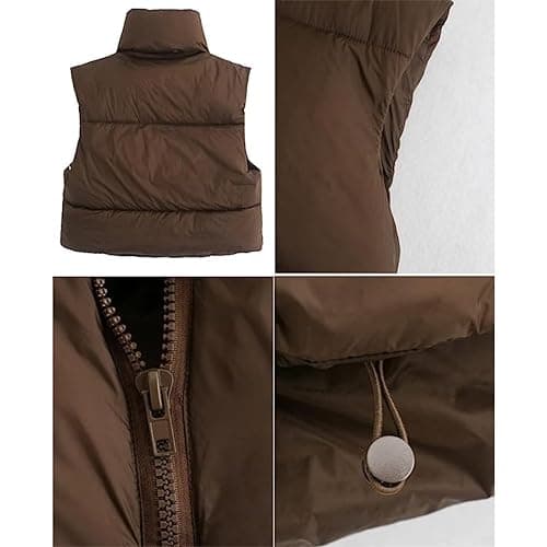 Shiyifa Women's Fashion High Neck Zipper Cropped Puffer Vest Jacket Coat thumbnail 6