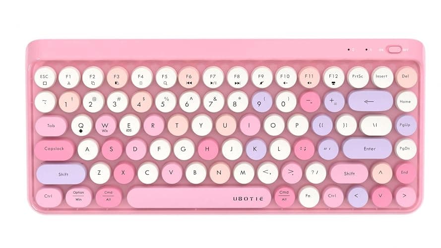 UBOTIE Portable Bluetooth Colorful Keyboards (Pink-Colorful) | Computer Wireless Mini Compact Retro Typewriter Flexible 84Keys Design Keyboard for PC Tablet - Image 1