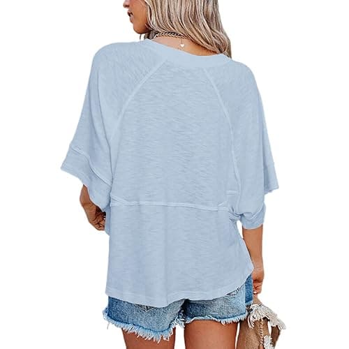 Sovelen Women's Summer Casual T-Shirts Loose Fit Crewneck 3/4 Sleeve Tops | Batwing Sleeve,Cute Basic Flowy Tees,Boho Tops, Summer Outfits thumbnail 3