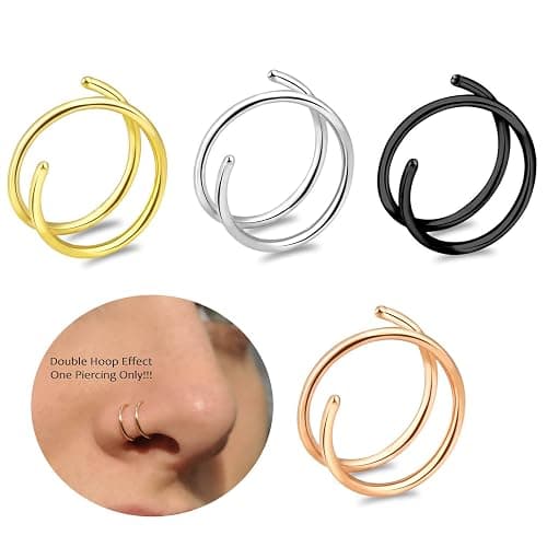 Renkovte Double Nose Ring for Single Piercing,20G Snug Spiral Nose Rings Hoops 8mm Thin Nose Piercing Jewelry for Women - Image 1