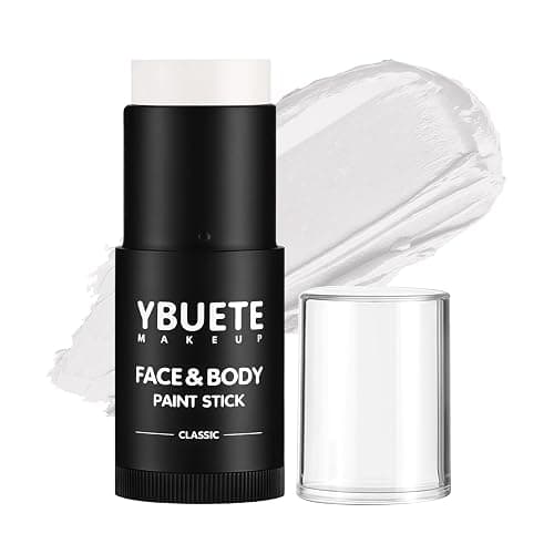 YBUETE White Face Body Painting Stick, Professional Full-coverage Cream White Face Paint for Halloween SFX Skeleton Ghost Zombie Clown Goth Cosplay Makeup, Washable Body Stick for Adult Costume Party - Image 1