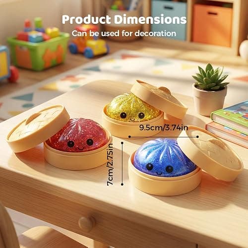 Dumpling Glitter, Dumpling Glitter Squishies, Dumplings Squishies, Stress Relief Fidget, Soft Squeeze Decompression Dough, Giant Glitters Dumplings (Gold) thumbnail 7