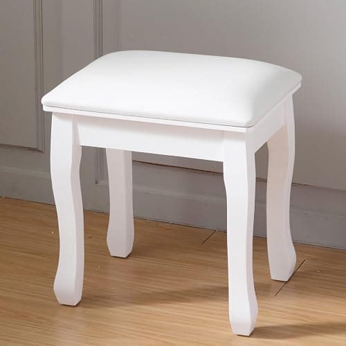 Vanity Stool, Padded Makeup Chair Bench with Solid Wood Legs, Dressing Table Seat, Cute Vanity Stools with Cushion, Modern Foot Stool Ottoman for Small Spaces, Living Room, Bedroom (Curved Legs) - Image 1
