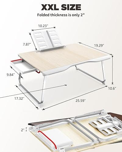 SAIJI Folding Bed Desk for Laptop, Eating Breakfast, Writing, Gaming, Extra Large 25.6" x 19.3" Portable Floor Stand Laptop Desk Table for Adult,Kids, Wood Bed Tray Table Lap Desk thumbnail 2