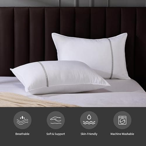 MUFEW Bed Pillows Standard Size Set of 2, Medium Firm Hotel Pillows for Sleeping, Cooling Pillows for Side & Back Sleepers, Down Alternative Filling, 20 x 26 Inches thumbnail 6