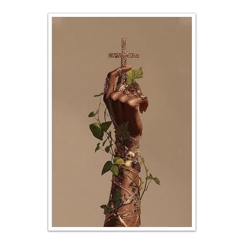 Black Woman Canvas Wall Art African American Wall Decor 16x24inch Unframed | Black Woman Christian Canvas Poster, Afro American Prints Artwork, Afro Religious Botanical Hand Posters For Living Room Dorm - Image 1