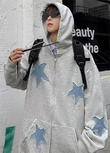 Fronage Y2K Zip Up Jacket for Women Star Graphic Oversized Hoodies Aesthetic 90s Gothic Sweatshirt Clothes Men thumbnail 6