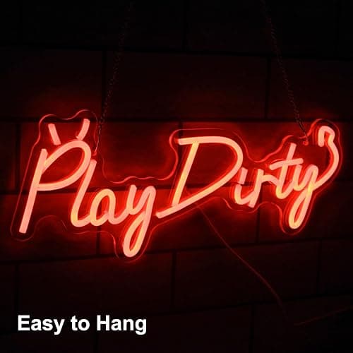 Play Dirty Neon Sign Red Letter LED Neon Lights Signs Devil Neon Signs for Wall Decor Satan Neon Lights for Bedroom Dimmable Red Words Neon Light Up Sign for Bar Man Cave Party Decor - Red thumbnail 2
