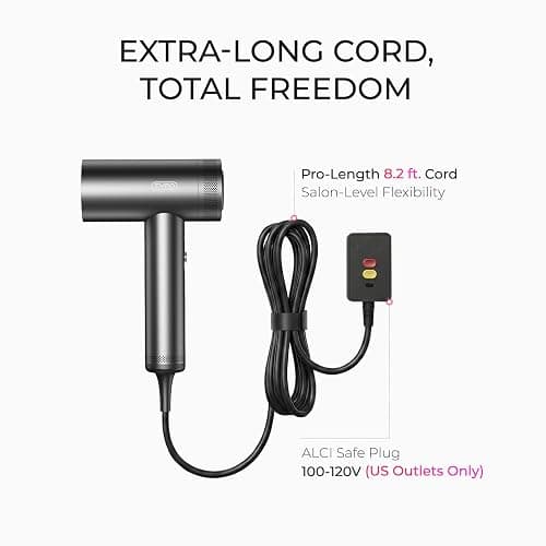 TYMO Blow Dryer with Comb - 1500W Professional High Speed Blow Dryer with Diffuser, 110,000RPM Fast Dry, 200 Million Ionic Diffuser Hairdryer, 4 Temps & 3 Speeds, 8 Ft Cord for Salon, Metal Gray thumbnail 7
