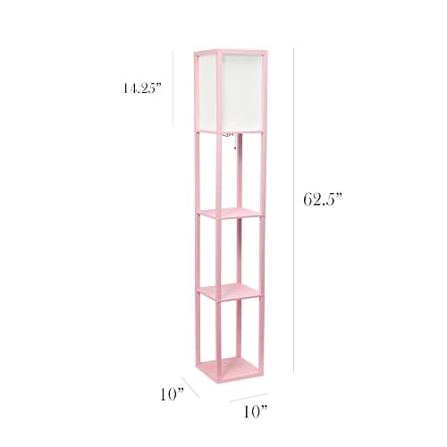 Simple Designs LF1014-LPK Etagere Organizer Storage Shelf Linen Shade Floor Lamp, Light Pink thumbnail 3
