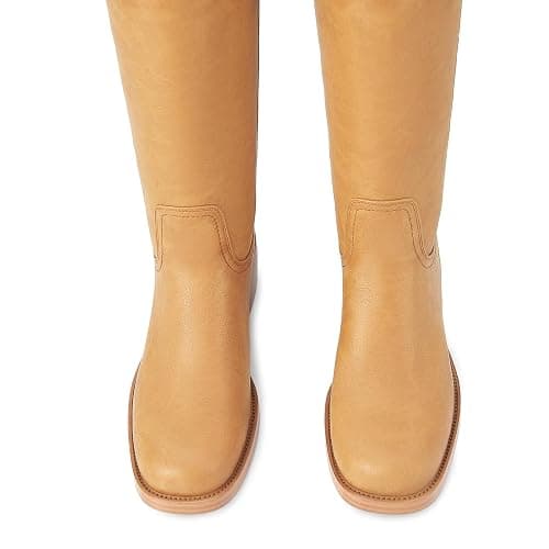 Gothictor Women's Banana Knee High Boots Square Toe Chunky Block Heel Comfortable Low Heel Pull on Wide Calf Riding Long Boots for Women thumbnail 7