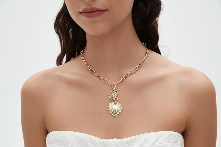 Sun Heart Charm Choker Necklace for Women Men,Golden Plated With Zircons Inlaid Pendants,Thick Chunky Paperclip Chain Hip Hop Necklace Unisex Jewelry,Cuban Link Chain for Women Trendy（Heart） thumbnail 8