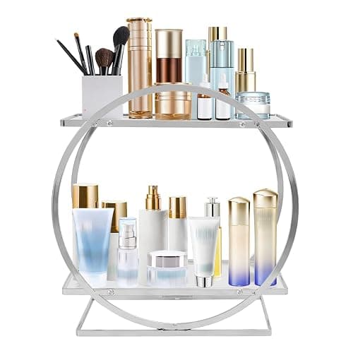 Make-up-Organizer für Schminktisch, 2-stöckig, Großes Fassungsvermögen Organizer für Parfüm,Hautpflege Organizer Vanity Caddy Regal für Schlafzimmer, Kommode (Silber) - Image 1