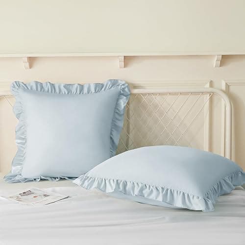 KKJIAF Ruffle Pillow Cases 18x18 Inches, Dusty Blue Square Ruffled Pillow Covers Set of 2, Microfiber Wrinkle Resistant Pillow Shams with Envelope Closure for Sofa Bed Living Room thumbnail 4