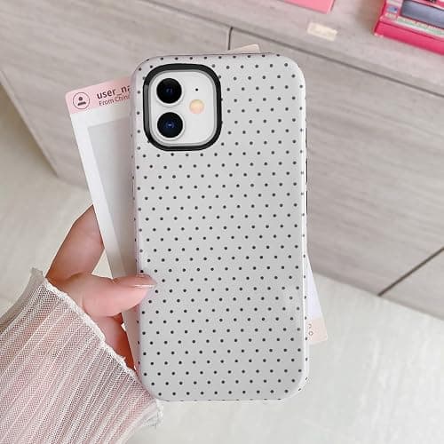 Cute Case for iPhone 12 Mini, Polka Dot Phone Case for iPhone 13 Mini Aesthetic Pattern Design, Hybrid 2-Layer Shockproof Protective Cover for Girls Women (White,12mini/13mini) thumbnail 3