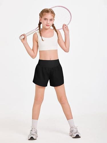 Haloumoning Girls Athletic Shorts Kids Qucik Dry High Waisted 2 in 1 Running Biker Shorts with Pockets 5-14 Years thumbnail 5