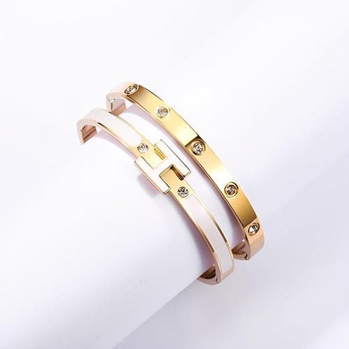 UOOANUO 14K Gold Plated Love and H Bangle Bracelet Stackable Stainless Steel Bracelets Set for Women Trendy Jewelry thumbnail 7