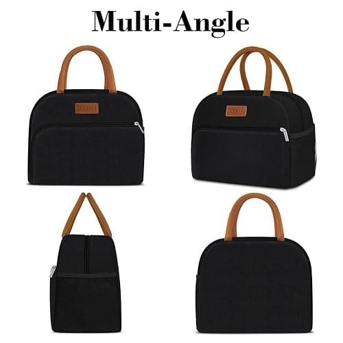 Coobiiya Lunch Box Lunch Bag for Women Men,Reusable Cute Lunch Pail bag,Leakproof,Insulated LunchBox Tote Compact 10L, Cooler Lunch Container for Work Travel Office (Black) thumbnail 9
