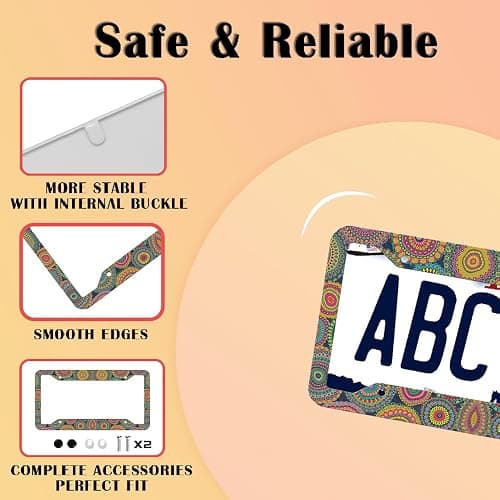 Colorful Mandala Pattern Aluminum License Plate Frame - 6x12 Inch US Standard, with Mounting Screws, Bohemian Auto Accessory thumbnail 5