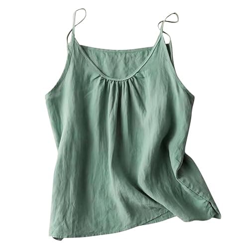 Cotton Linen Cami Sleep Shirt Women Casual Spaghetti Strap Tank Tops Gauze Lounge Camisole Sleeveless Night Shirts - Image 1
