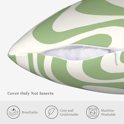 KINGMINOS Sage Green Pillow Covers, Modern Liquid Swirl Abstract Pattern in Light Sage Green and Cream Throw Pillow Cases Room Decor thumbnail 6