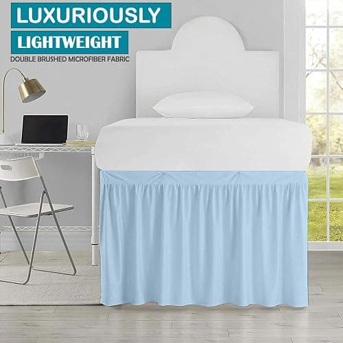 Peace Sleep Bedding Dorm Room Bed Skirt, Twin XL - 32 inch Drop, Dust Ruffled Bed Skirt for College Dorms, 100% Microfiber Extra Long Bedskirt - Light Blue thumbnail 2