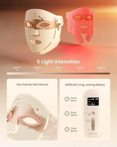 RENPHO Red Light Therapy Mask for Face, FDA-Cleared,Birthday Gifts for Wife | 324 LEDs, 3 Modes, Wrinkle Treatment, Anti Acne, Red Blue NIR, Full Face Coverage, Cordless, Home Facial Skincare for Women thumbnail 5