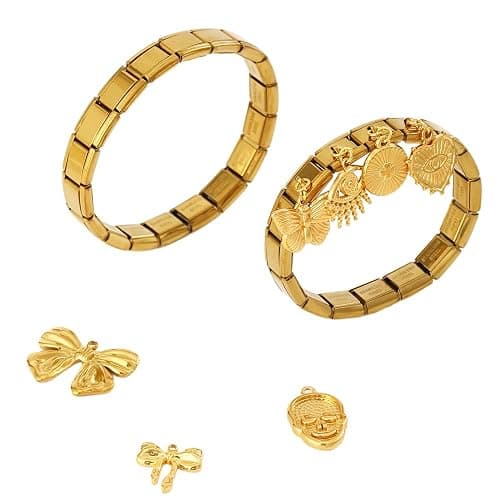 LCSDDWAS Gold Italian Charm Bracelet Set For Women Diy Handmade With Starter Brascelet, Assorted Charms And Opening Tools, 9mm Modular Italian Bracelet Links Jewelry thumbnail 3