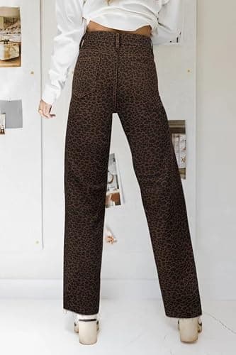 KDF Straight Leg Jeans for Women High Waisted Jeans Frayed Baggy Pants Raw Hem Loose Stretchy Cropped Wide Leg Jeans thumbnail 3