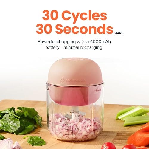 Nutricook Choppi Cordless Electric Vegetable Chopper & Mini Food Processor for Dicing, Shredding, Mincing, and Puree, Portable and Rechargeable, 2-Cup, 500 mL, 4000 mAh Battery, Canyon Sunset - Canyon Sunset thumbnail 3