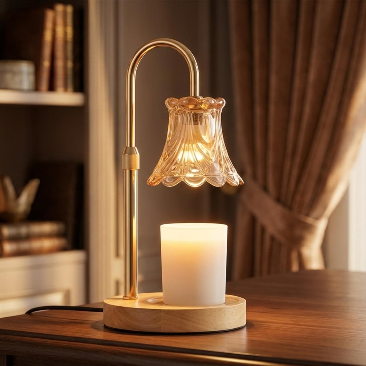 Flower Candle Warmer Lamp with Timer & Dimmer – Adjustable Height Electric Wax Melter for Home Fragrance, Includes 2 Bulbs (Small-Flower) - Image 1