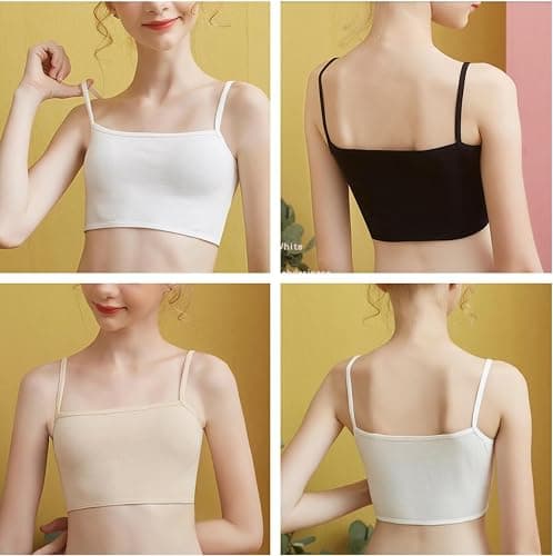 MANJIAMEI Girls Training Bra Cotton Spandex Cami Crop Bralette for Kids-3 Pack thumbnail 2